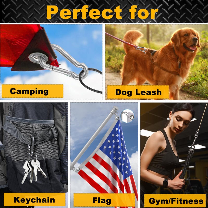 DELSWIN 6 Pcs Carabiner Clip Spring Snap Hook - 304 Stainless Steel Quick Link Clips  Heavy Duty Snap Hook for Gym Equipment  Outdoor Shade Sails  Camping Hiking Hammock Swing(M8 80mm  can Hold 500lbs) - Image 5